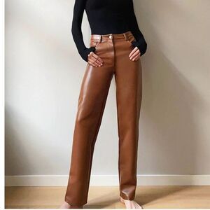 Wilfred Melina brown Faux Leather straight leg Pants Classic women’s 6 EUC!